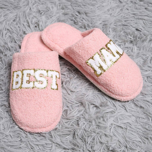Best Mama Chenille Patch Slippers