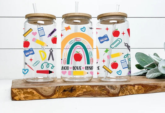 Teach Love Inspire Glass Cup🍎
