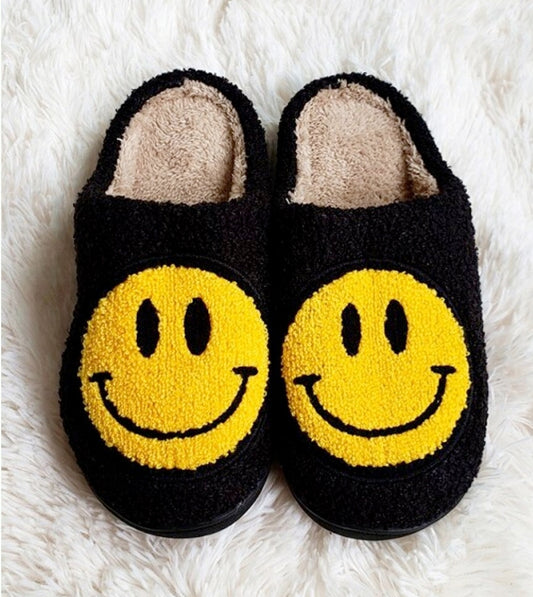 Plush smiley face slippers
